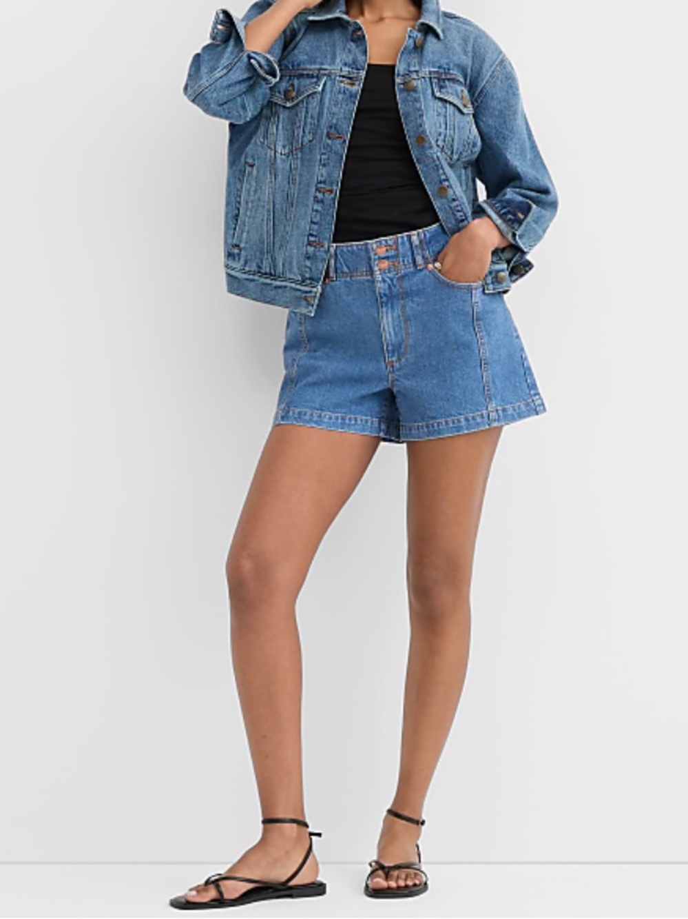 🌷 LOFT Rivete Double Shank High Rise Denim Shorts - Picture 1 of 4